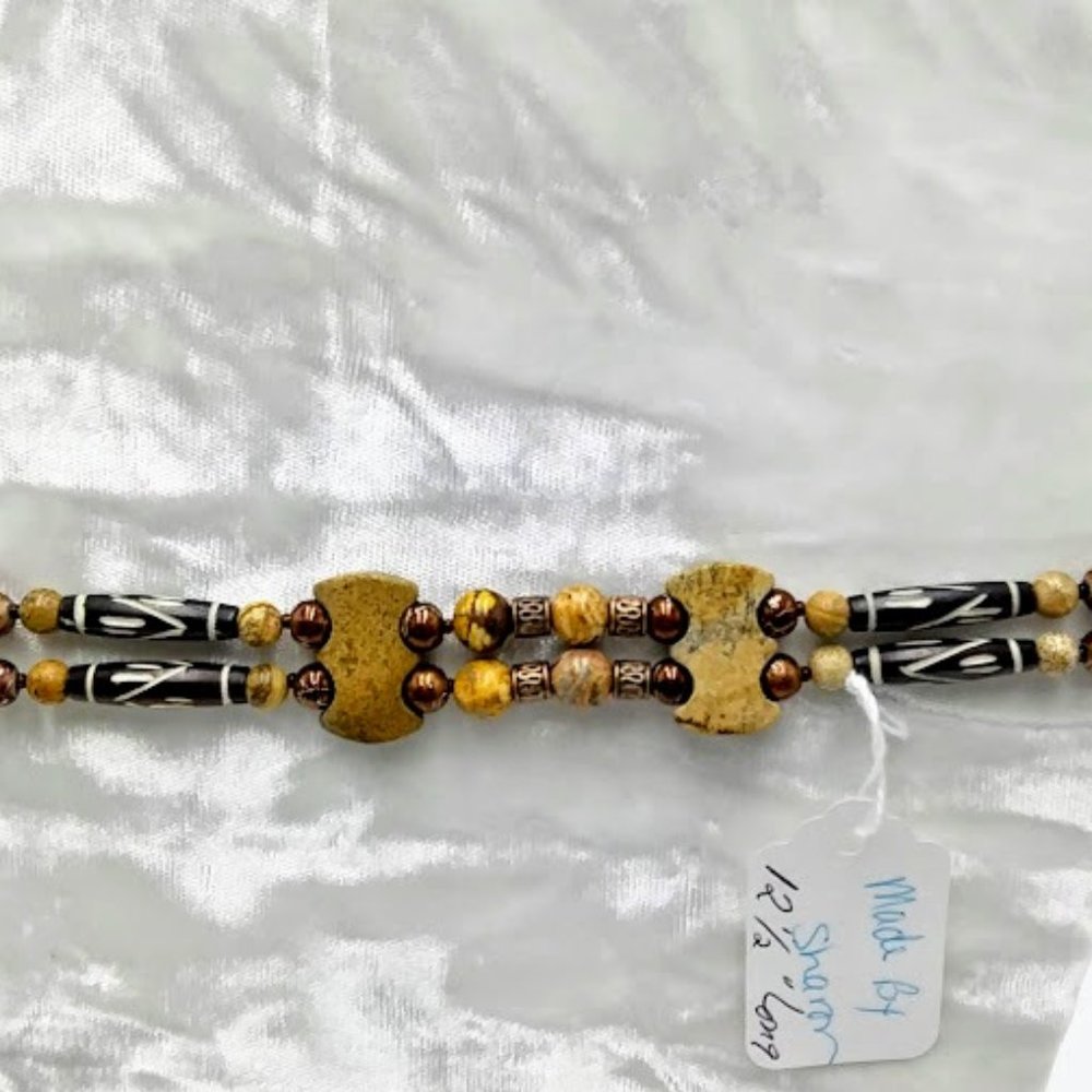 JASPER & HORN*NECKLACE* 2 STRAND CHOKER STYLE/TRIBAL/NATIVE*HAND CRAFTED.